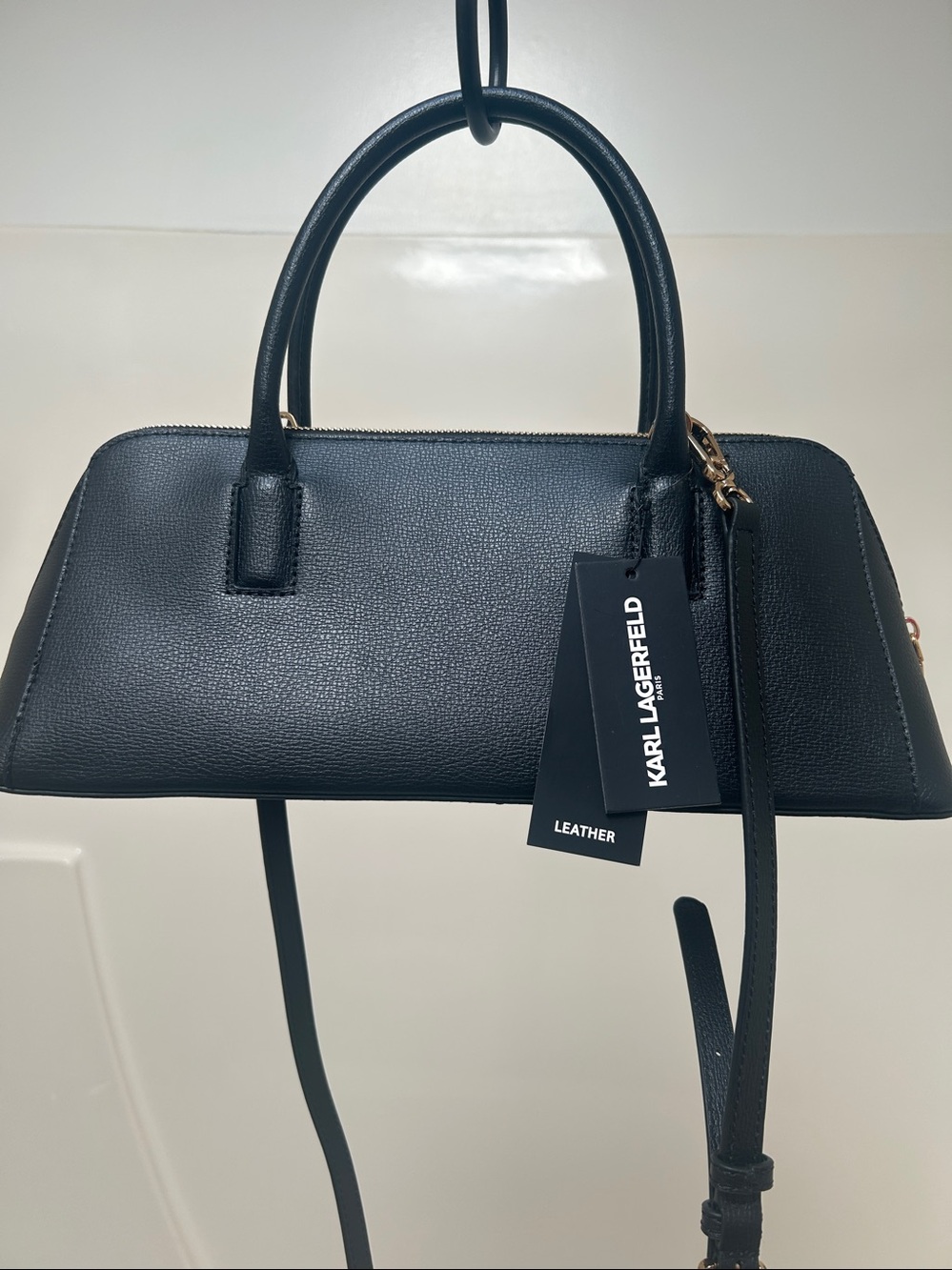 Karl Lagerfeld Black Leather Dome Satchel with Gold Hardware - Picture 2 of 4